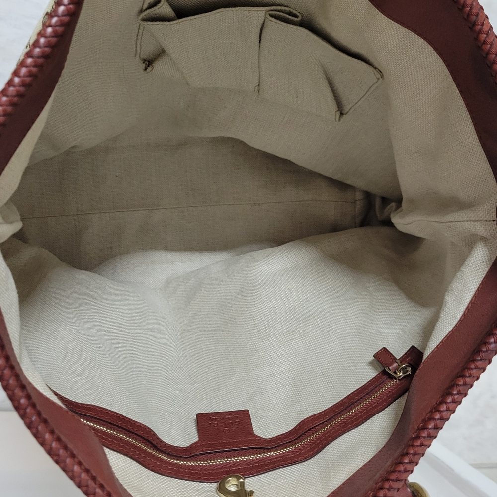 Damaged Gucci Marrakech XL Tote Bag GG Monogram Brown Brick Red Water Da - Picture 10 of 11